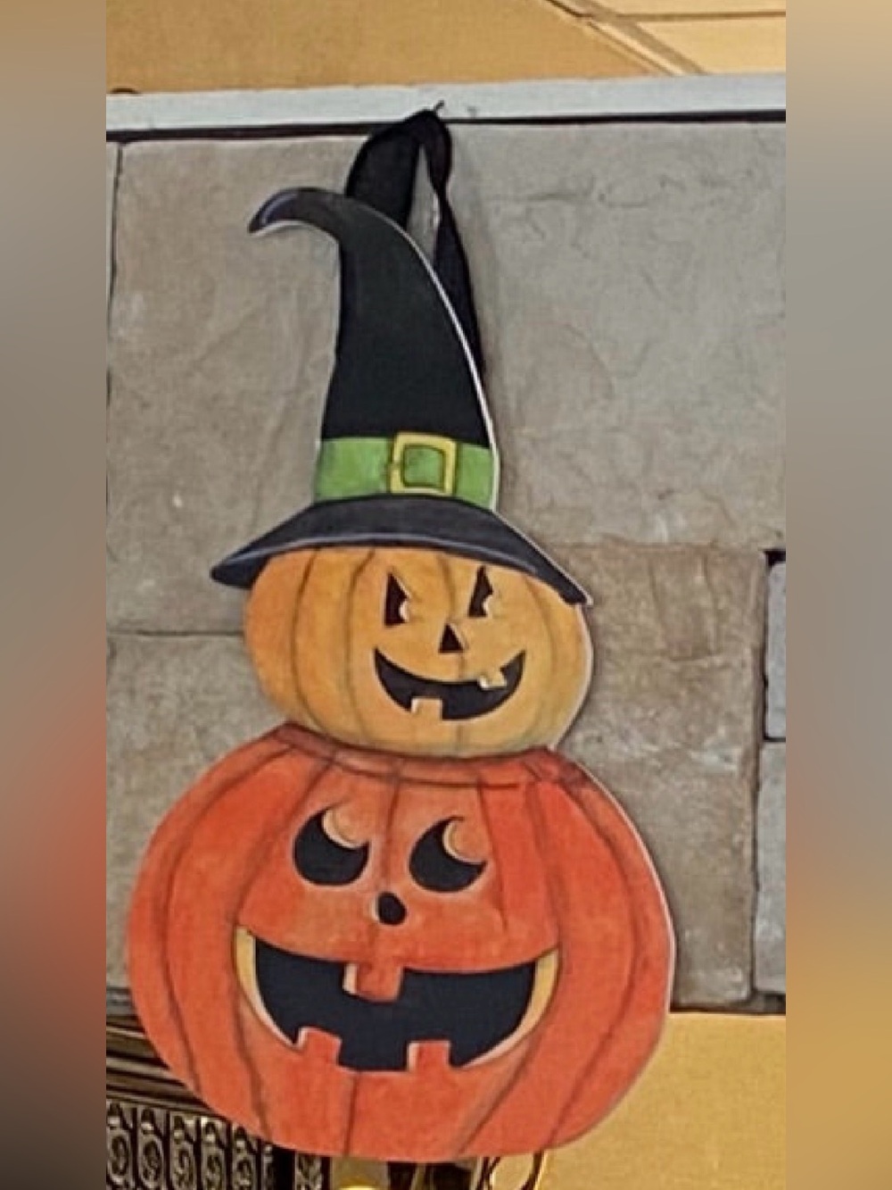 Stacked Jack-o'-Lantern Halloween Door Hanger or Wall Decor - Orange & Black